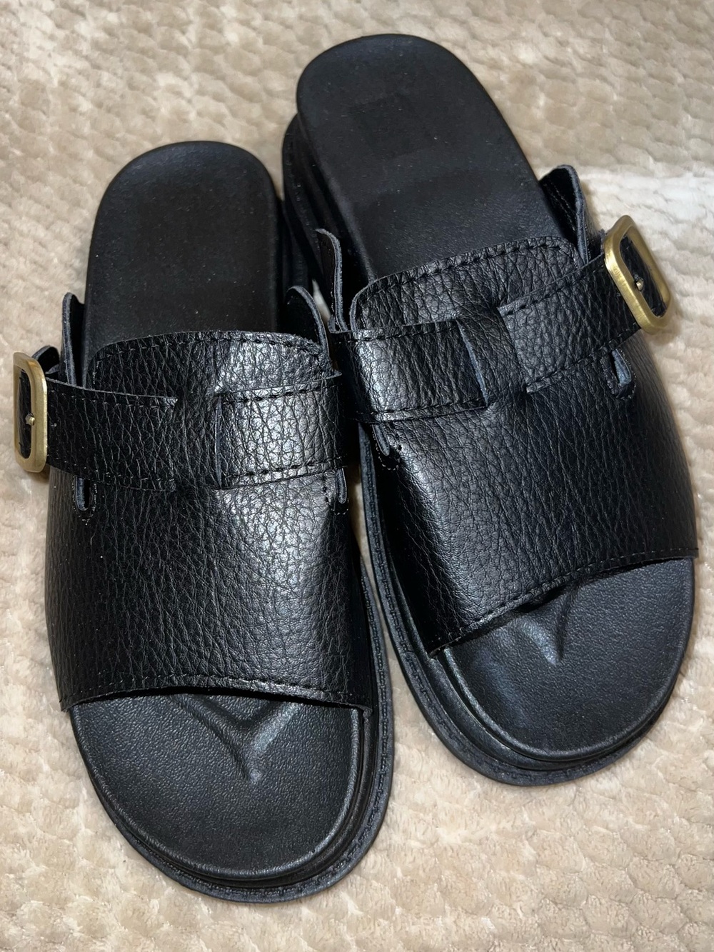 Black Buckle Slide Sandals